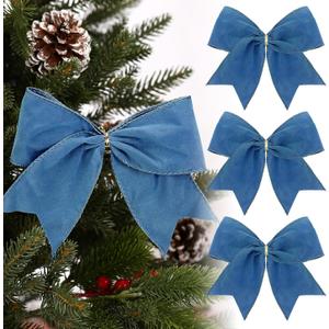 Janinka 12 Pcs Dusty Blue Christmas Velvet Bows 6 Inch Rustic Wreath Gift Bows Vintage Xmas Velvet Ribbon Bow Ornaments for Xmas Farmhouse Tree Garland DIY Craft Wrapping Decorative