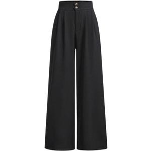 OYOANGLE Girl's Button Down Elastic High Waist Wide Leg Pants Casual Solid Trousers with Pockets Black 15Y