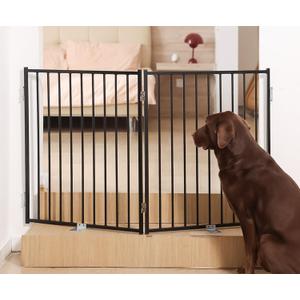 No Pawblems Free Standing Dog Gate, 30" Tall Foldable Dog Fence for Indoor, Up to 52 Inch Extra Wide Puppy Gate Extension for Stairs, Hallways, Doorways, Deck, Yard (Black, 2 Panels)