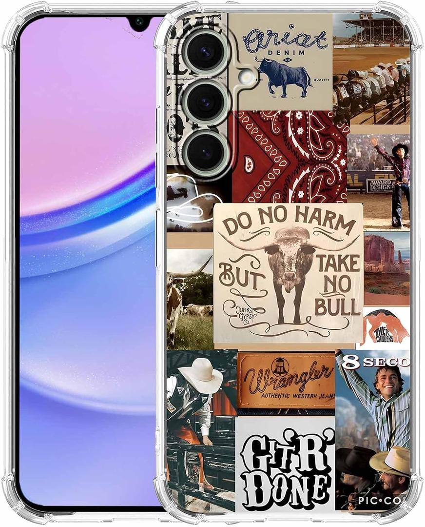 Western Cow Case for Samsung Galaxy A15,Cowboy Cowgirl Cattle Collage Phone Case,Soft TPU Bumper Case for Galaxy A15 5G,6.5"