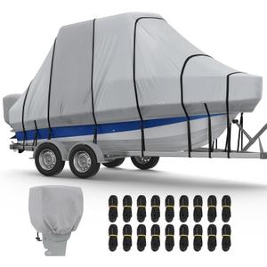 RVMasking Hard Top/T-Top Boat Cover, 1200D Partial Reinforced Waterproof Heavy Duty with Motor Cover for Center Console Boat with T TOP Roof, 17'-19' Long Beam Width up to 106", Gray