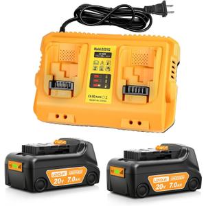 7.0Ah Replacement for Dewalt 20V Battery with DCB102 Dual Port Charger (2C+2B, Orange)