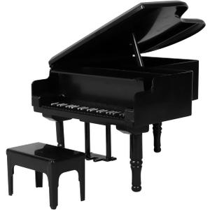 Mini Grand Piano, 1/12 Scale Accessories Miniature Piano and Stool Set, Plastic Vintage Musical Instrument for Dollhouse Decor Musical Room (Black)
