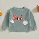 Baby Boy Girl Knit Sweater Halloween Ghost Pumpkin Embroidery Crew Neck Long Sleeve Tops Fall Winter Clothes (3-6 Months)