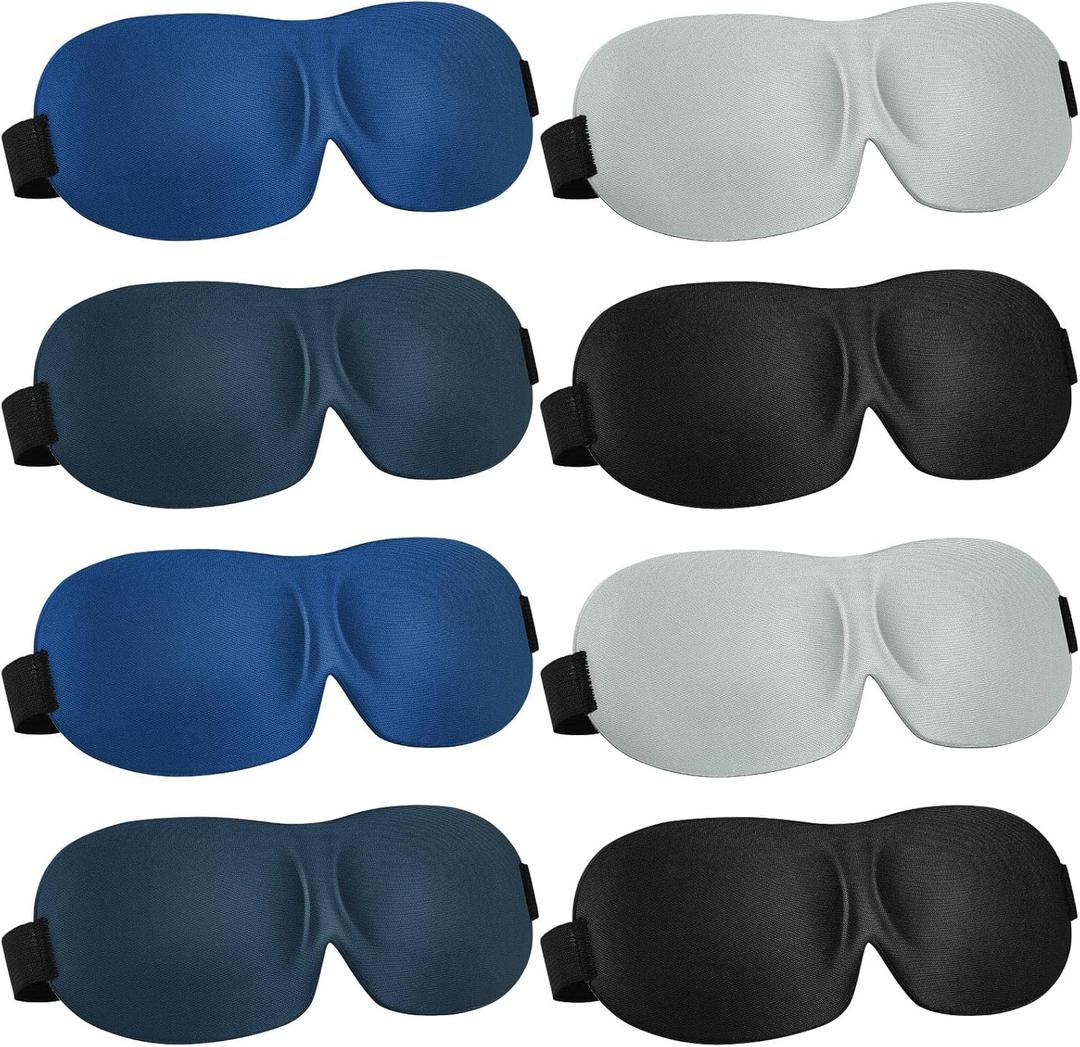 Bencailor 8 Pcs Sleep Mask for Side Sleeper 3D Eye Masks for Sleeping Blackout Eye Cover Shade Night Blindfold with Adjustable Strap for Women Men Sleeping Game Gifts(Medium,Retro Colors)
