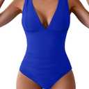Eomenie One Piece Swimsuit for Women Tummy Control Plunge V Neck Bathing Suit Slimming Wide Straps Swimwear (Small, Royal Blue)