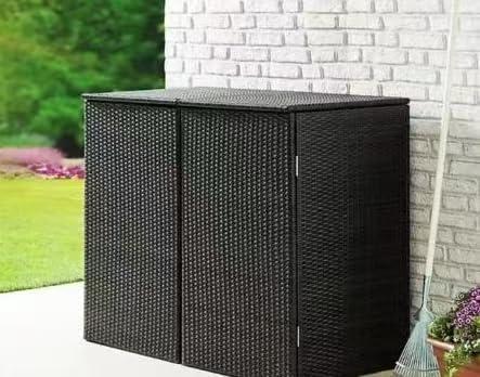 Weatherproof Rattan Bin Storage Shed, Double Garbage Bin Enclosure for Outdoor Garden Backyard 26"x44"x41"