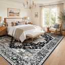 Washable 8x10 Area Rugs Living Room: Vintage Soft Black Grey Rug