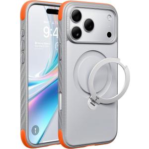 TORRAS Q3 Rugged for iPhone 17 Pro Case with 360 Rotating Magnetic Stand, Fit for MagSafe, 16FT Mil-Grade Drop Protection, Side Anti-Slip Grip, Camera Control Button, Microfiber Lining, Glacier Orange
