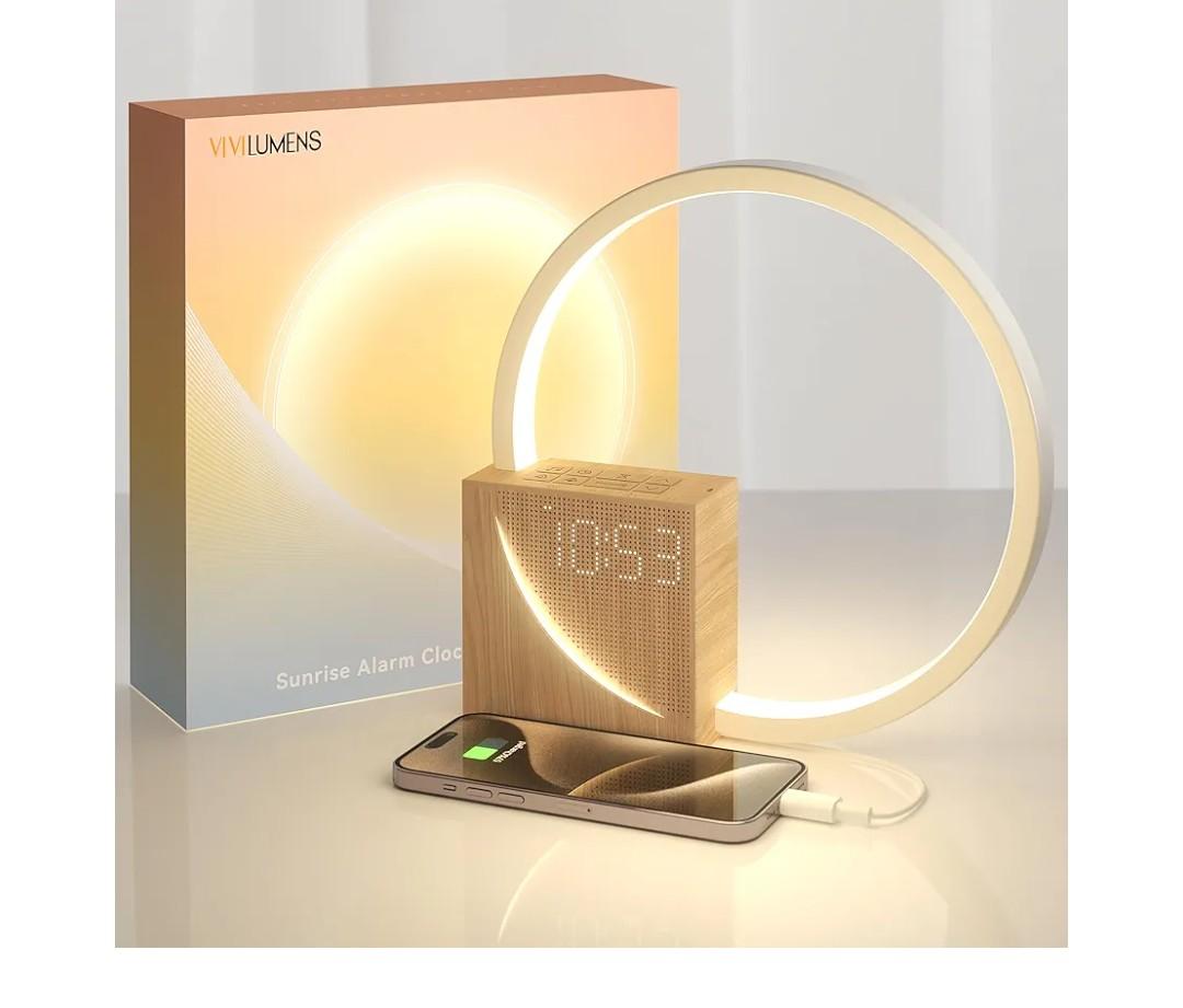 Vivilumens Sunrise Alarm Clock for Heavy Sleepers Adults, Wake-up Light, Sleep Aid 10 White Noise Sound Machines with 30/60/90 Timer, 3 Level Dimmable Touch Table Lamp with Snooze USB Charger Port