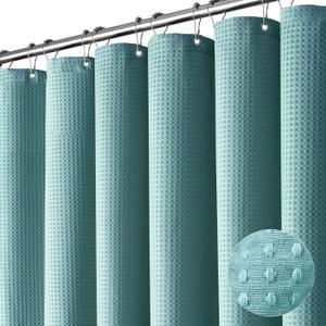 Dynamene Extra Long Shower Curtain,84 Inch Long Waffle Weave Weighted Thick Cloth Bathroom Shower Curtain, Neutral Heavy Duty Hotel Bath Curtain Set with 12 Plastic Hooks,72x84,Teal