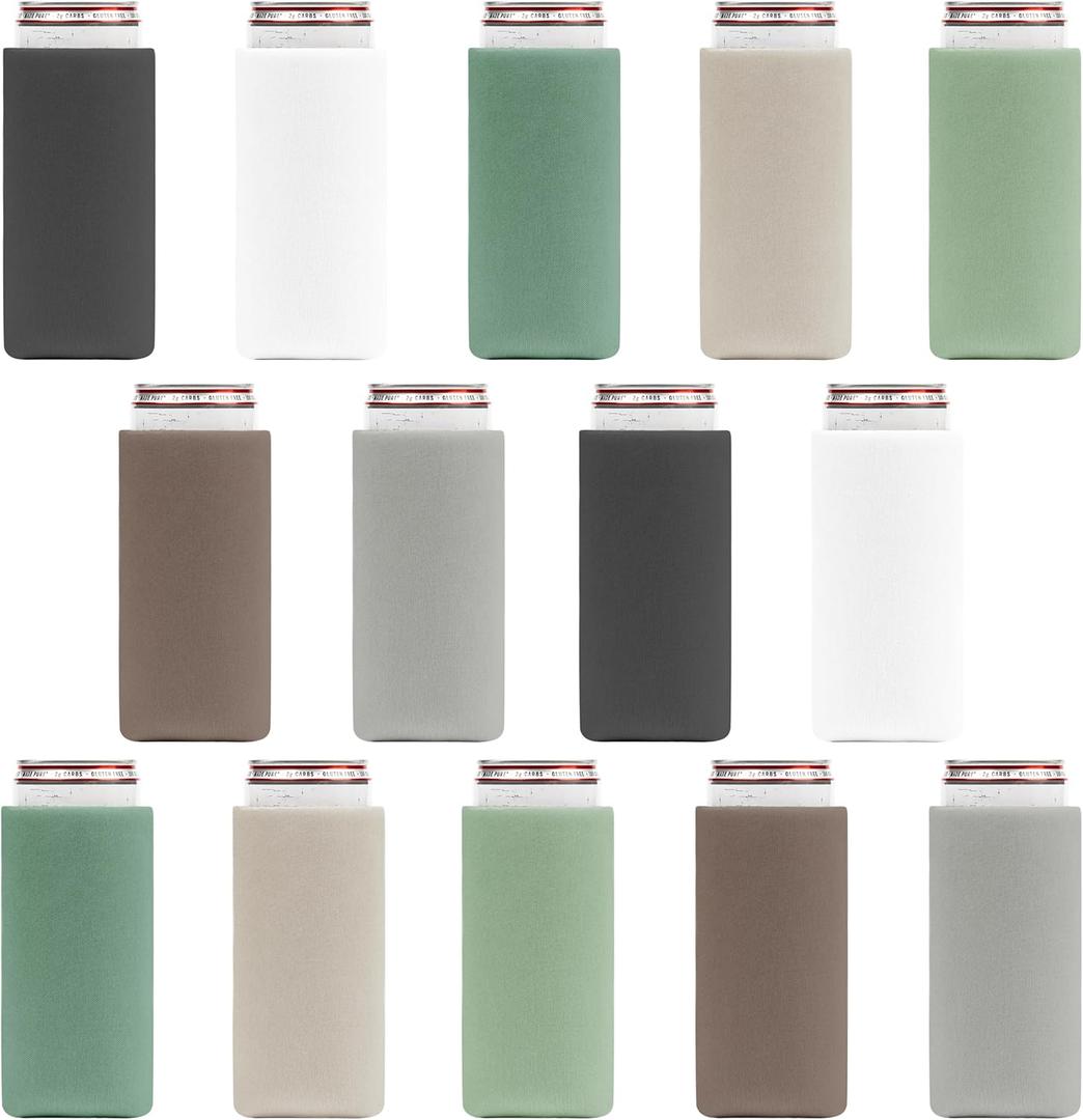 Slim Can Cooler Sleeves (14-Pack) Soft Insulated Slim Can Coolers for White Claw Seltzer & Slim Beer - HTV Blanks for Vinyl Projects - Skinny Can Koolies Bulk - Tall Can Koolie - Can Cozy for Slim Can (Earth Tones)