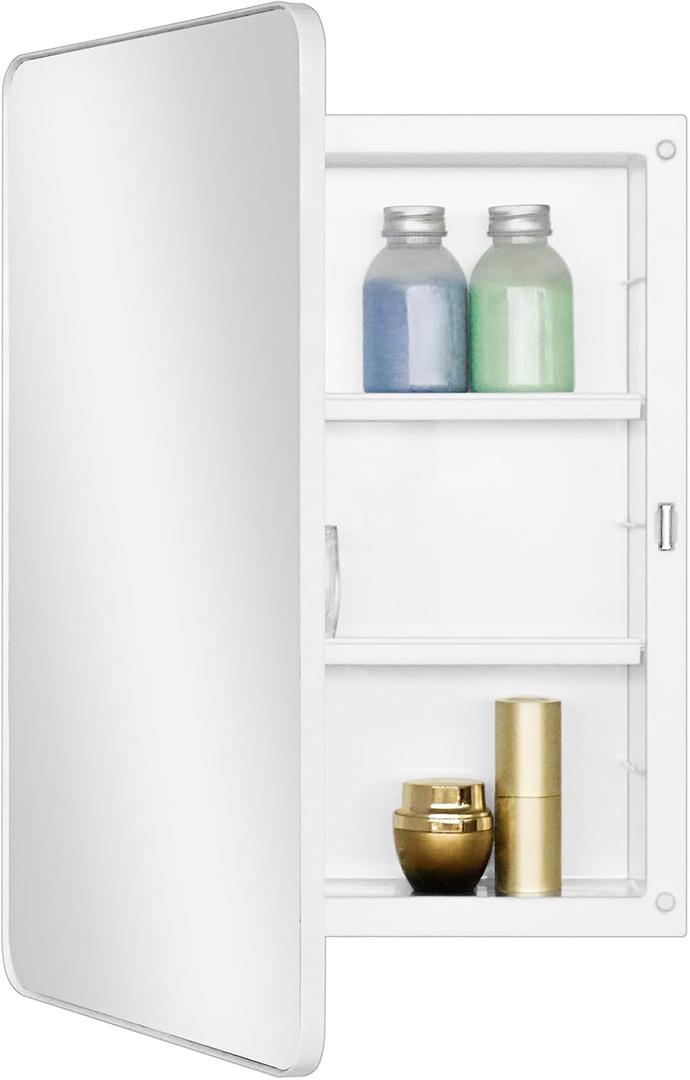 White 16x22 Medicine Cabinet, Bathroom Mirror with Adjustable Storage Shelf | White Bathroom Wall Cabinet with 2 Adjustable Plastic Shelves, Reversible Door; Pre-Assembled for Recessed/Surface Mounting