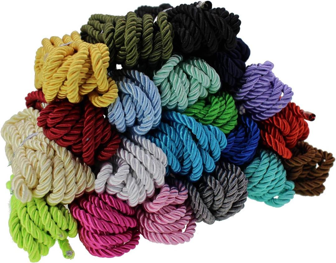 PAMIR TONG 5mm Twisted Satin Cord for Crafts 60 Yards Braided Decorative Cotton Cords Trims Polyester Twine Cord Thick Round Fabric Rope Thread for Sewing DIY Shiny Handfast Cord for Wedding