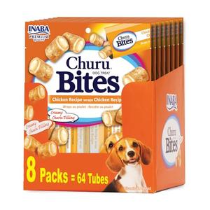 INABA Churu Bites for Dogs, Grain-Free, Soft/Chewy Baked Chicken Wrapped Churu Filled Dog Treats with Vitamin E, 0.42 Ounces Each Tube|64 Tubes Total (Pack of 8), Chicken Recipe By 04.02.2026