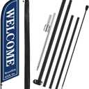 CroBlissful Church Welcome Worship with Us Flag Feather Banner 15ft Welcome Flag for Outside Feather Swooper Sign with Pole Kit and Ground Spike, Sanctuary Church Decorations