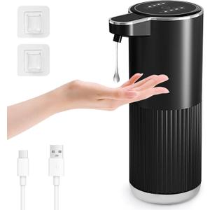 GuDoQi Automatic Touchless Liquid Soap Dispenser, 4-Level Adjustable Foam, USB Rechargeable Hand Soap Dispenser for Bathroom, Kitchen Countertops, 12.2oz/360mL, Black