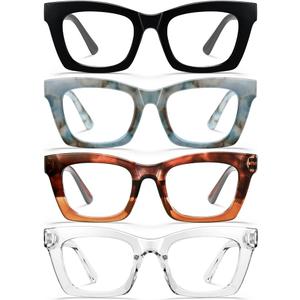 CCVOO Stylish Reading Glasses for Women, Stylish Eyeglasses, Blue Light Readers, Cheaters, Black + Transparent + Marbel Mint + Leopard-brown +2.5