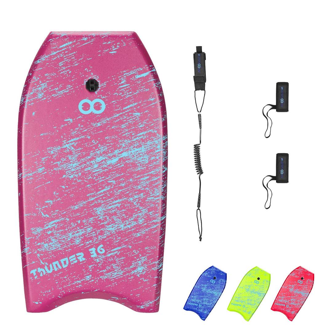 WOOWAVE Bodyboard 36-inch Super Lightweight Body Board with Coiled Wrist Leash, Swim Fin Tethers, EPS Core and Slick Bottom, Perfect Surfing for Kids Teens and Adults36 inch, Pink