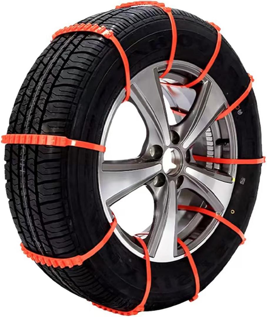 2025 Reusable Anti Skid Snow Tire Chains Car Winter Wheels Chain Universal Cable Tire Belts,10 Pack Red Non-Slip Zip Tie Tires Chain Emergency for Auto Pickup Trucks Suv