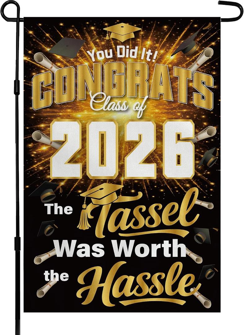 2 x Graduation Yard Signs Class of 2026 2027 - Class of 2026 Garden Flag | Graduation Decor Party Favors Supplies for Outdoor Indoor Double-Side Backdrop Banner for Garden Porch Patio Lawn Yard Home,12x18Inch (Black)