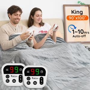 Mia&Coco Electric Blanket King -90"x100" Dual Control Flannel Heated Blanket, 10 Heat Levels, 10-Hour Auto-Off, Fast Heating, Overheat Protection, Soft Heating Blanket for Home and Office (Gray) 