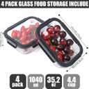 4 Pack Borosilicate Glass Meal Prep Containers, Glass Food Storage Containers with Tempered lids, 35.2oz/4.4 Cup Airtight Leak-Proof Glass Lunch Containers for Microwave Freezer Safe (Black)