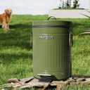 MRBIN Dog Poop Trash Can with Lid, 13L/3.4 Gal Round Pet Outdoor Waste Basket with Pedal, Step Touchless Garbage Pail for Outside Patio, Yard, Garage, Green Roman Stripe Design