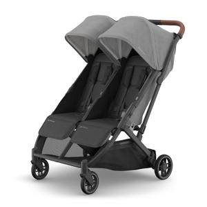 UPPAbaby Minu Duo Side-by-Side Double Stroller - Lightweight + Compact Design for Travel - Easy Fold- From Birth to Toddler - Independent Recline -Greyson(Charcoal Mlange/Carbon Frame/Saddle Leather)
