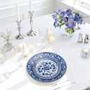 Hioasis 60pcs Blue Plastic Plates Set - Floral Blue & White Porcelain Design, 10.25" Dinner & 7.5" Dessert Plates Disposable for Wedding (Dishwasher Safe, Art Style), 7.5in/10.25in