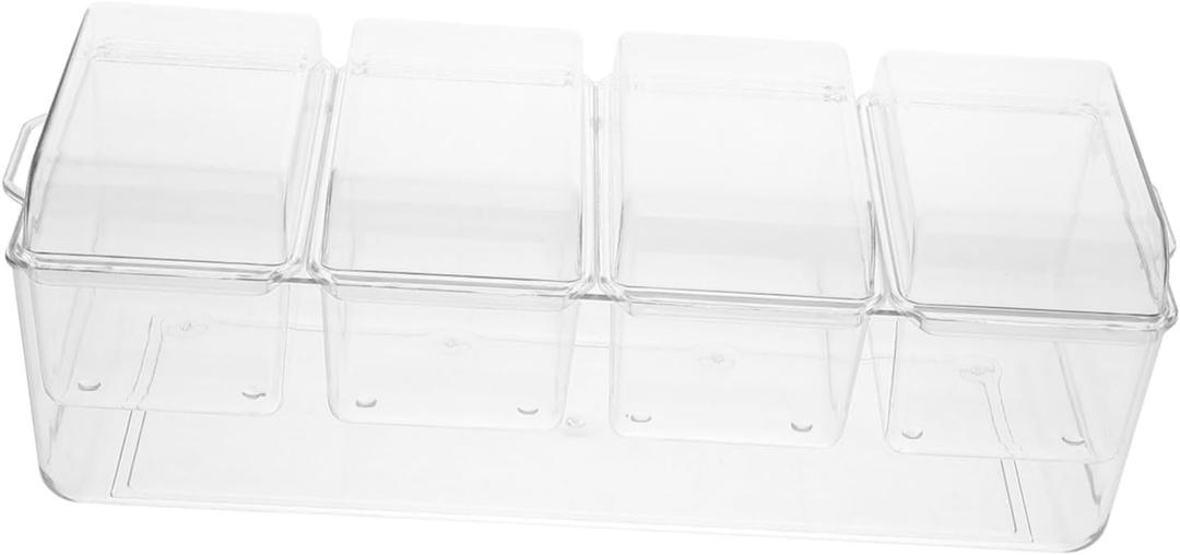 Chilled Condiment Server Tray with Lid 4-Compartment Plastic Serving Platter for Fruit Salad Taco Parties and Outdoor Events Portable Storage for Snacks and Garnishes