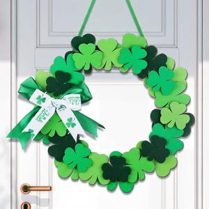 Yookeer St. Patrick's Day Door Decoration Shamrock Wreath for Front Door 3D Shamrock Gold Coin Jar Leprechaun Hat Wooden Hanging Sign Irish Green Clover Lucky Hanging Home Wall Decor(Fresh Style)