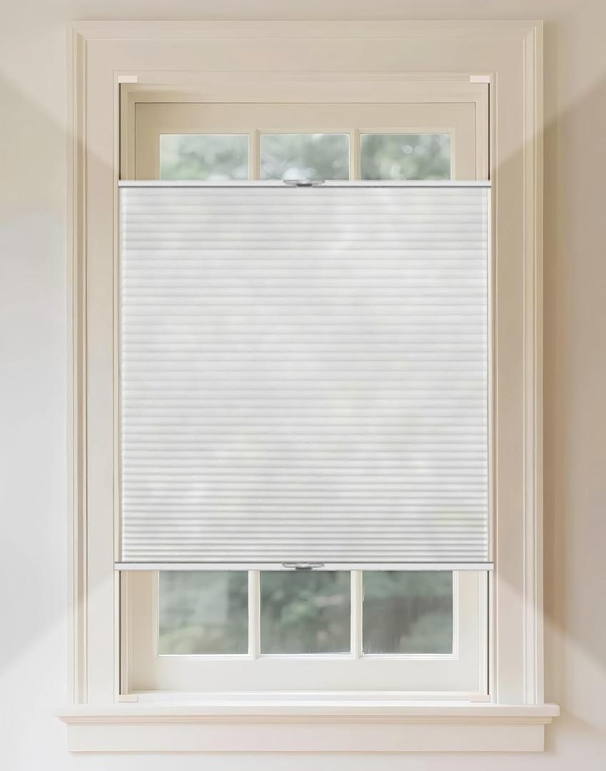 Custom Size Tension Holding Top Down Bottom Up Cellular Shades, Privacy Light Filtering Top Down Bottom Up Cellular Shades, Energy-Saving Honeycomb Blinds, Noise Reduction Honeycomb Blinds (01- Light Filtering- Snow White)