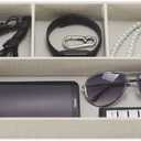 Desktop PU Leather Storage Rack, Proxy Parking tray, Dressing table Desktop Organizer, with 4 Compartments for Placing Mobile Phones, Remote controls, Cosmetics, Watches, and other Decorative trays. (Pearl White)