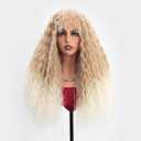 YXCHERISHAIR Curly Wigs for Black Women Ombre Blonde Afro Bomb Curly Wig with Bangs Long Curly Wavy Wig Synthetic Fiber Glueless Long Kinky Curly Hair (T27/613, 24inch)