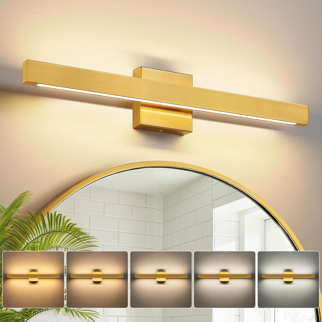 Gold Bathroom Vanity Light - 24 Inch 20W Dimmable 5CCT LED Bathroom Light Fixtures Over Mirror, Modern Vanity Light Bar for Bathroom Mirror Cabinets Bedroom