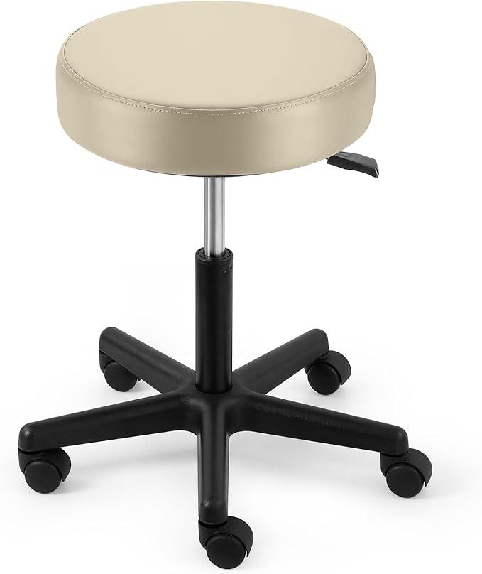 JMU Rolling Stool Heavy Duty 400lb with Wheels,PVC Leather Large Seat Stool,Adjustable Height for Medical Tattoo Office Lab Dentists Healthcare (Moco Beige)