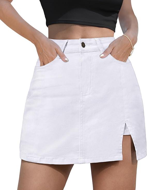 Women's Denim Mini Skort High Waisted Slit Casual Jean Skirt Shorts 5 Pockets
