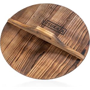 YOSUKATA Cast Iron Wok Cover - Premium Wok Cover 14 inch Pan Lid - Wooden Wok Lid 14 in with Ergonomic Handle - Condensate-free 14 inch Pan Lid - Durable Wok Accessories for Genuine Asian Cooking