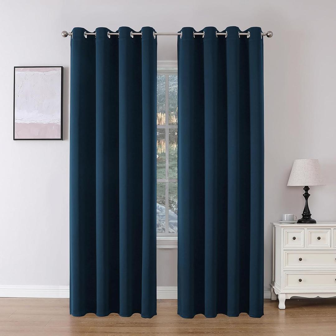 Joydeco Blackout Curtains 95 Inch Length 2 Panels Set, Thermal Insulated Long Curtains& Drapes 2 Burg, Room Darkening Grommet Drapes for Living Room Bedroom Window (Navy Blue, W52 x L95 Inch) (52"W x 95"L (Pack of 2))