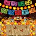 Roberly 2 Pcs Marigold Flowers for Decoration, Total 13 Ft 40 LED Marigold Flowers Light with 1 Mexican Banner 12 Butterfly for Dia De Los Muertos Decorations Indian Home Decor, Mixed