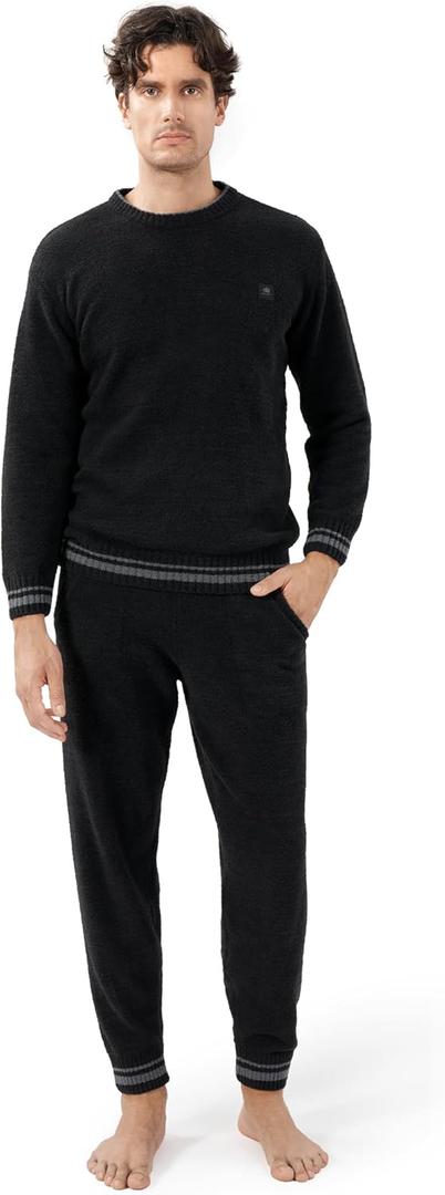 DAVID ARCHY Mens Pajamas Set Ultra-Soft Fleece Pajamas Lightweight & Breathable Sleepwear Long Sleeve Lounge Set with Pockets (X-Large, Black)