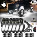 12Pods All Pure White LED Rock Lights Full Kit Plug and Play & Pre Wired 6500K with Switch Wiring Harness Extension Fuse, 180Chips Waterproof Underglow 12V for Trucks Pickup Jeep ATV UTV SXS Offroad