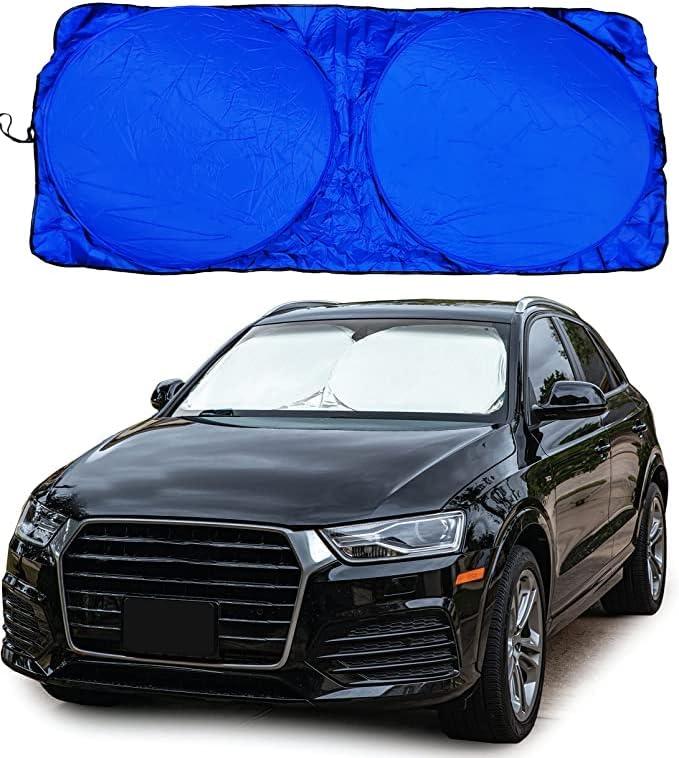 Windshield Sun Shade Custom Fit for 2019-2024 2025 Porsche Cayenne Accessories Foldable Sunshade Sun Blocker Protect Car from Sun Rays & Heat Damage Keep Car Cooler, Blue Silver