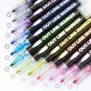 24-Pack Shimmer Silver Outline Pens, Glitter Markers Metallic Ink Waterproof Quick-Dry Low-Odor Fiber Tip for Journals Greeting Cards Bullet Notes Vibrant Durable