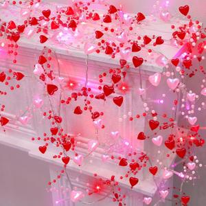 [Timer] 2 Pack Valentines Day Decorations Pink & Red Hearts Lights, Valentine Day Garland with Light Total 13Ft 40LED Beads Hearts String Light Battery Operated Valentines Day Lights for Home Bedroom,Pink and Red