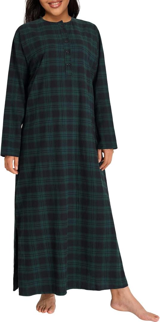 Esenchel Women's Plus Size Long Cotton Flannel Nightgown (4X-Large Plus, Green & Black)