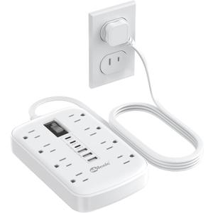 2 Prong Power Strip, 3 to 2 Prong Outlet Adapter, 1700J 2 Prong Surge Protector 5ft Extension Cord with Thin Flat Polarized Plug, 8 AC & 6 USB, Wall Mount for Non-Grounded Outlet, Ideal for Old House