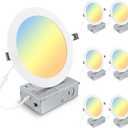 Elaruslux 6 Pack 7 Inch 3CCT Ultra-Thin LED Recessed Light with Junction Box, 3000K/ 4500K/ 6000K Selectable, 18W Eqv 125W, Dimmable Canless Downlight, 1600LM High Brightness