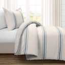 Lush Decor Farmhouse Stripe Reversible Cotton Comforter Set, 2-Piece, Twin XL Blue - Twin Bedding Set - Dorm Decor - Striped Comforter for Farmhouse Bedroom Decor